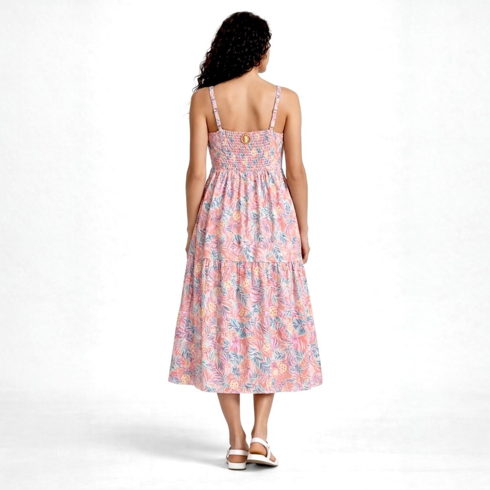 NWT Simply Southern Pineapple Print Midi Dress Size XXL Smocked Back Tiered Boho - Picture 3 of 14